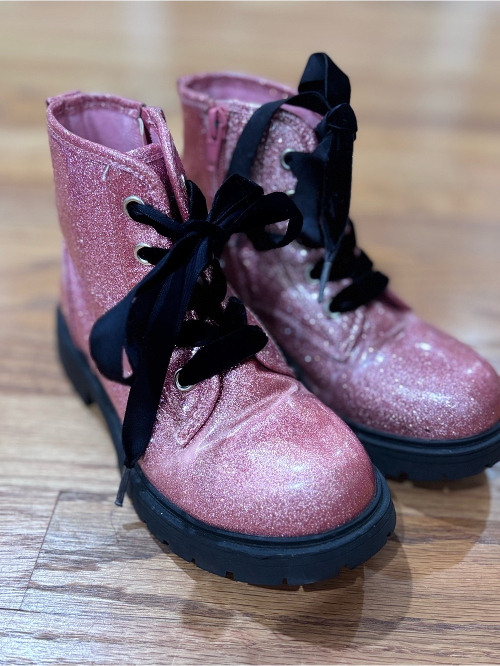 Glittery Pink Combat Boots with Black Laces 13